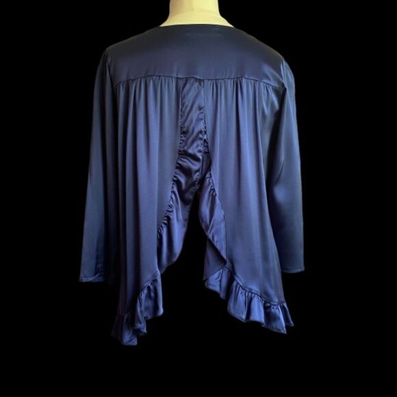 0165 Alisha Levine Royal Blue Satin Blouse with Ruffles Size L New - Picture 7 of 10